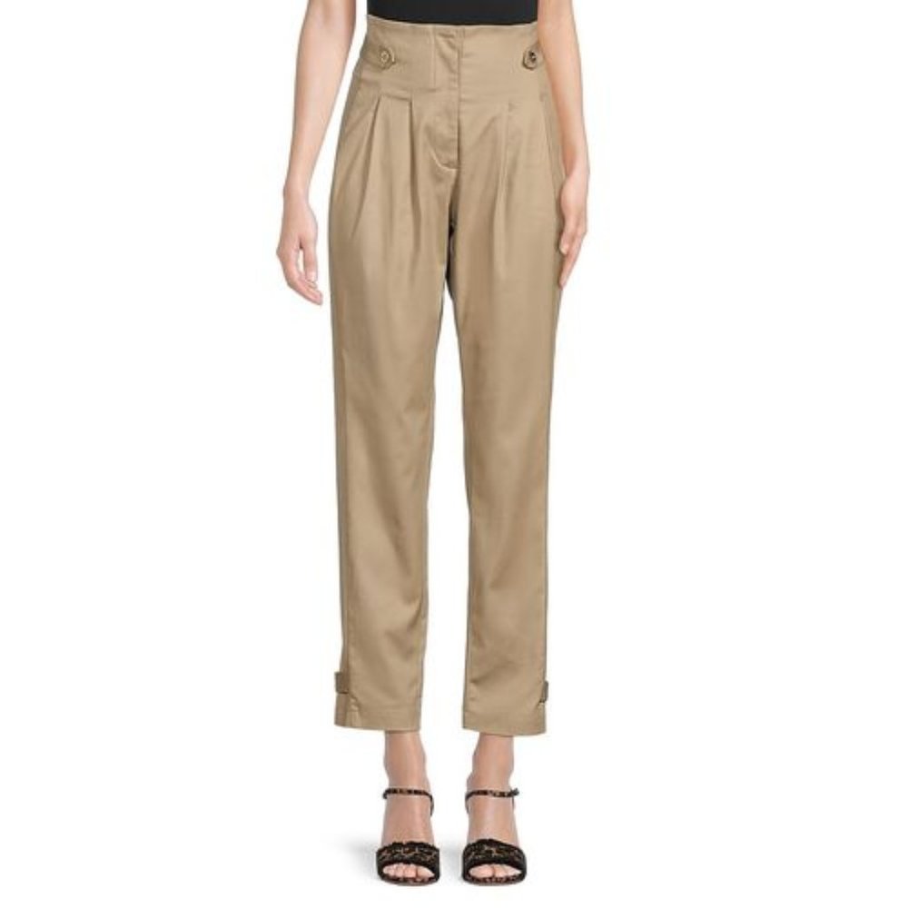 NWT H Halston Khaki Pleated Straight-Leg Pants